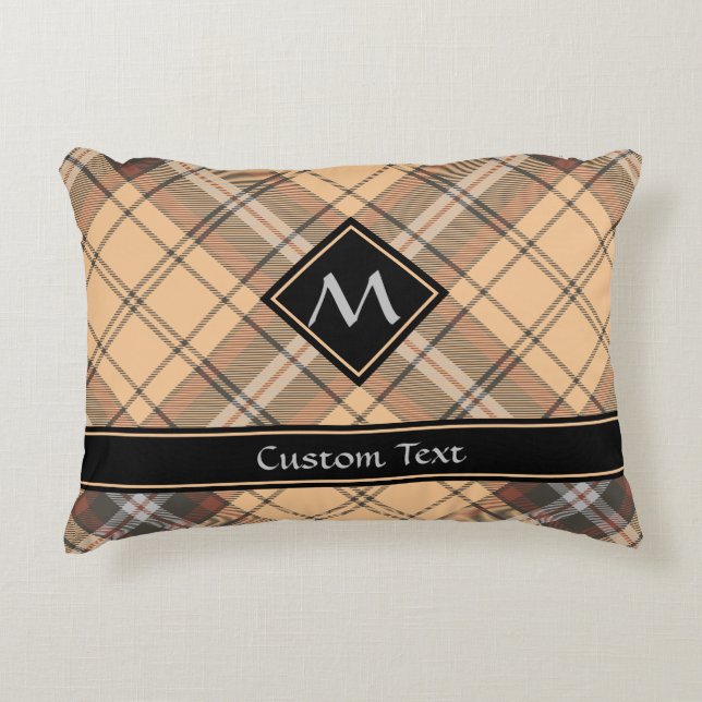 Beige and Brown Tartan Accent Pillow (Front)
