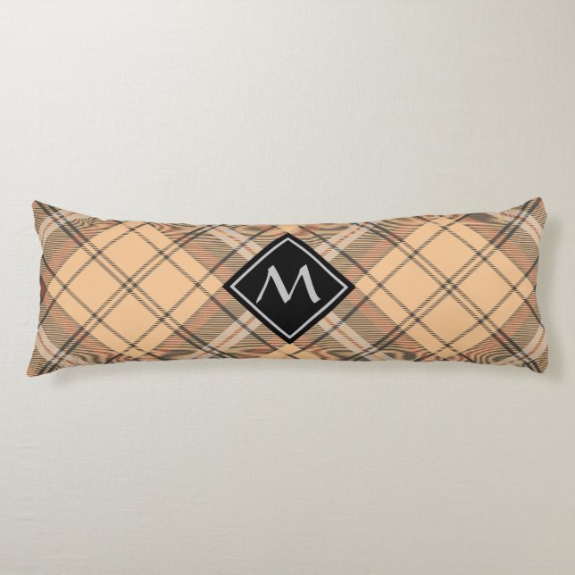 Beige and Brown Tartan Body Pillow (Front)