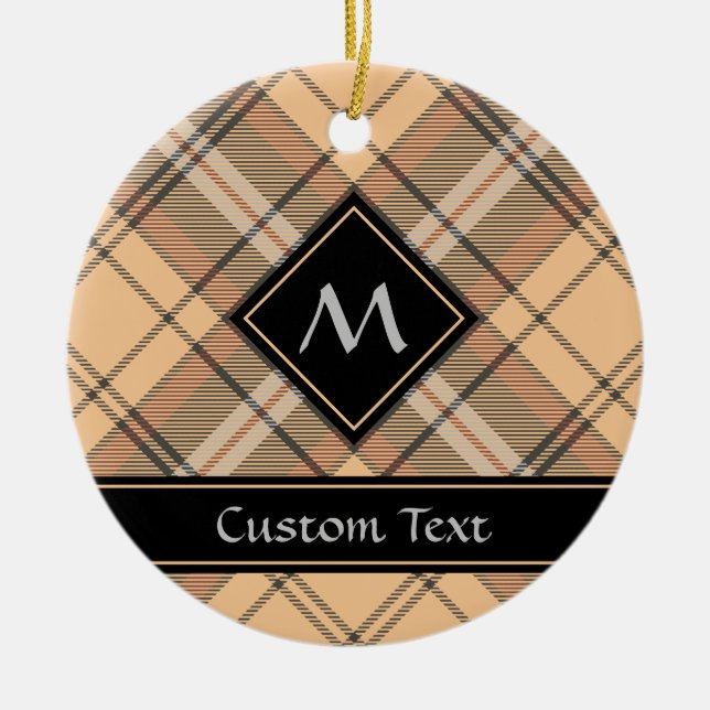 Beige and Brown Tartan Ceramic Ornament (Front)