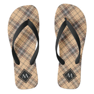 Beige and Brown Tartan Flip Flops