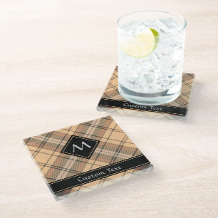 Beige and Brown Tartan Glass Coaster