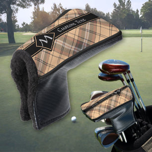 Beige and Brown Tartan Golf Head Cover