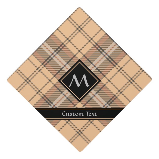 Beige and Brown Tartan Graduation Cap Topper (Front)
