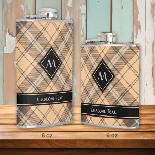 Beige and Brown Tartan Hip Flask