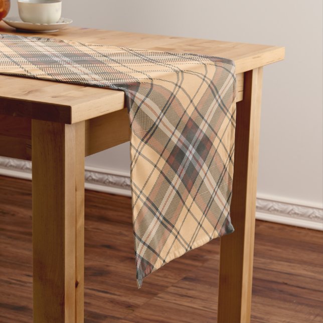Beige and Brown Tartan Long Table Runner (In Situ)