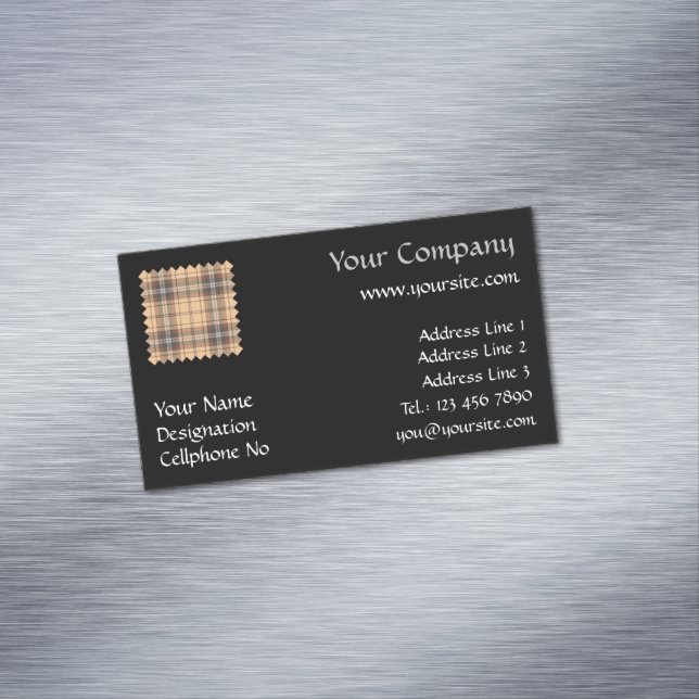Beige and Brown Tartan Magnetic Business Card (In Situ)