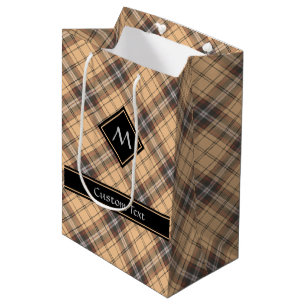Beige and Brown Tartan Medium Gift Bag