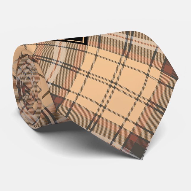 Beige and Brown Tartan Tie (Rolled)