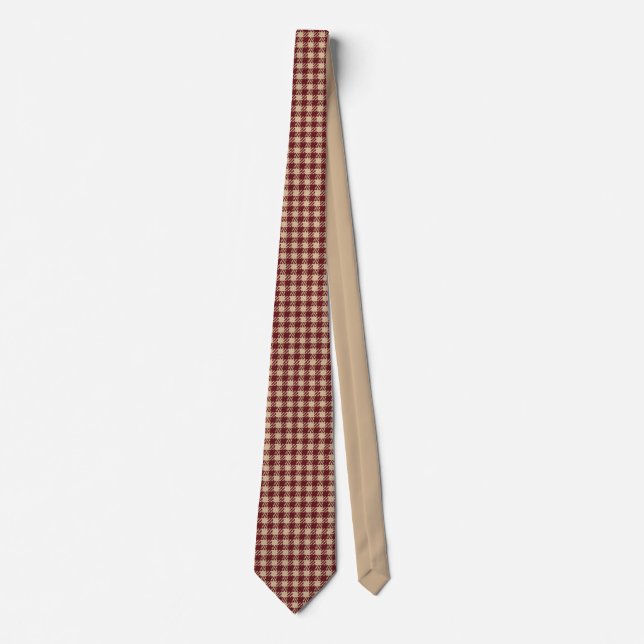 Beige and burgundy houndstooth tie (Front)
