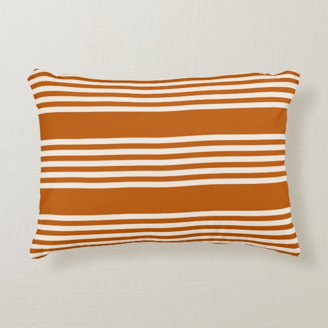 Beige and burnt orange five stripe pattern accent pillow (Front)