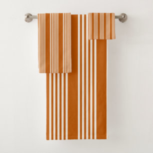 Beige and burnt orange five stripe pattern bath towel set