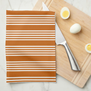 Beige and burnt orange five stripe pattern kitchen towel