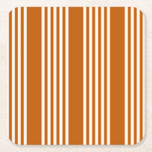 Beige and burnt orange five stripe pattern square paper coaster