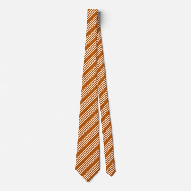 Beige and burnt orange five stripe pattern tie (Front)