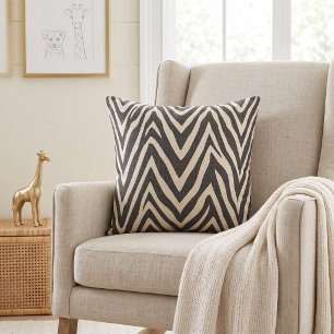 Beige and Charcoal Grey Zebra Print Throw Pillow