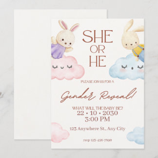 Beige And Colorfull Cute Gender Reveal Invitation