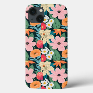 Beige and Colourful Illustrative Floral Phone Wall iPhone 13 Case