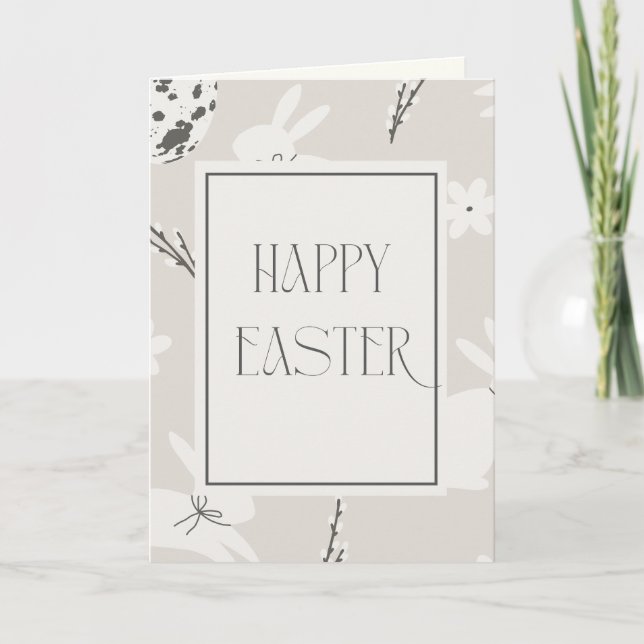 Beige and Cream Easter Bunny Pattern Holiday Card (Front)