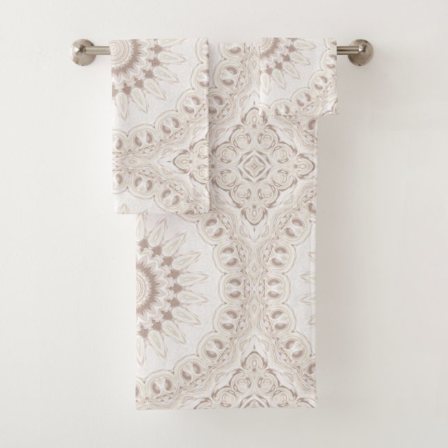 Beige and Cream Mandala Pattern Bath Towel Set (Insitu)
