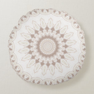 Beige and Cream Mandala Pattern Round Pillow