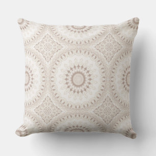 Beige and Cream Mandala Pattern Throw Pillow
