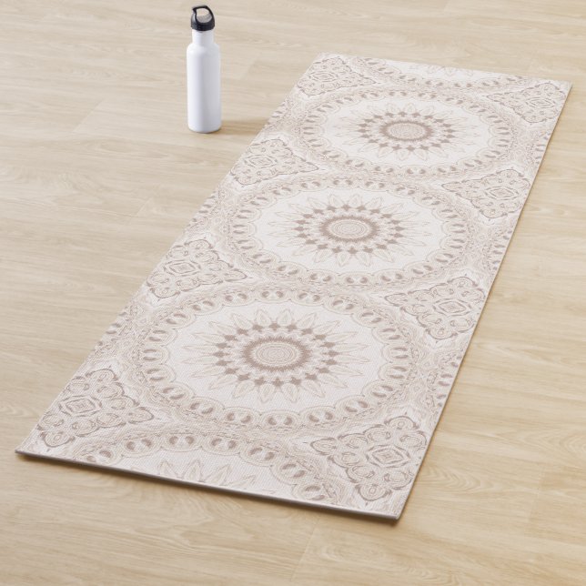 Beige and Cream Mandala Pattern Yoga Mat (In Situ)