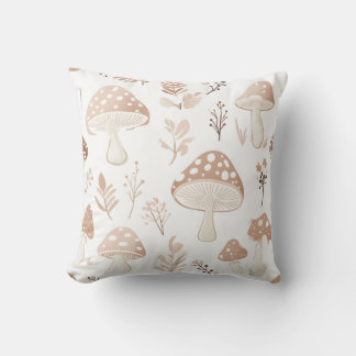 Beige and Cream Mushroom Pattern Throw Pillow