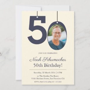 Beige and Cream Vintage Custom Photo 50th Birthday Invitation