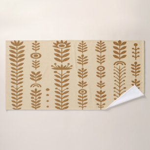 Beige and Earth Brown Botanical Columns  Bath Towel