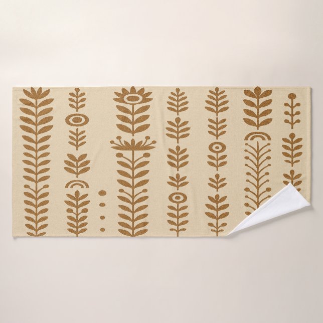Beige and Earth Brown Botanical Columns  Bath Towel (Bath Towel)