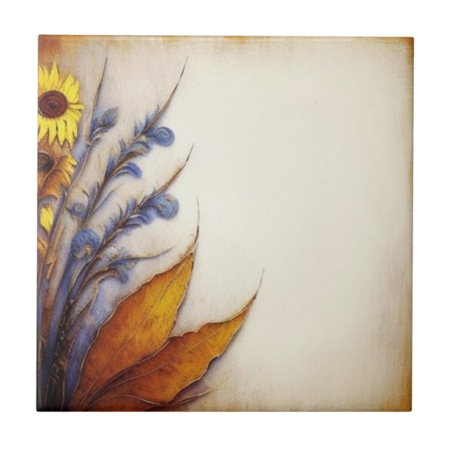 Beige and flora detaialed Ceramic Tile (Front)