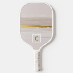 Beige and Gold Neutral Monogram Pickleball Paddle