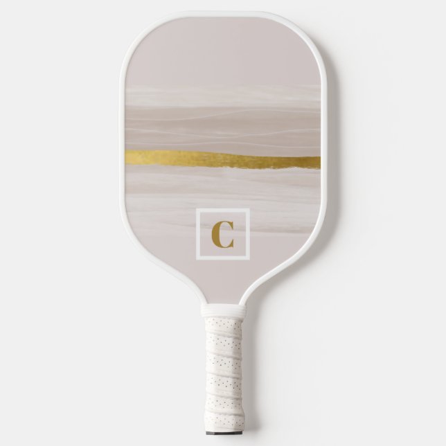 Beige and Gold Neutral Monogram Pickleball Paddle (Front)