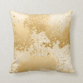 Beige and Gold Paint Splatter Throw Pillow
