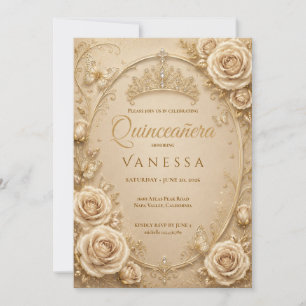 Beige and Gold Quinceanera Invitation