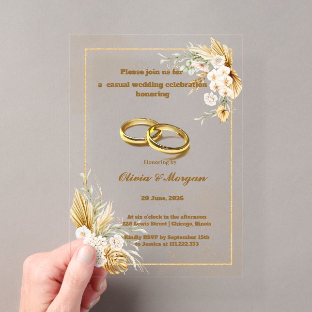 Beige and Gold Simple acrylic wedding invitations (Insitu (Handheld))