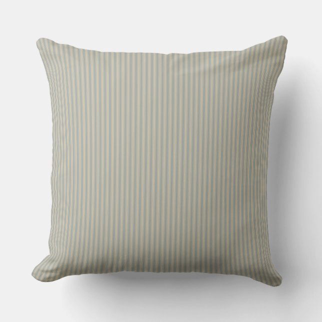 Beige and Gray Ticking Stripe Throw Pillow (Front)