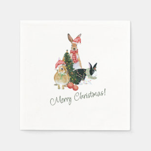 Beige and Green Christmas Greeting Napkins