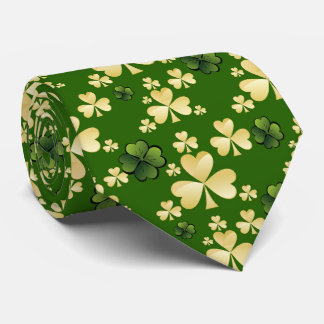 Beige and green clover tie