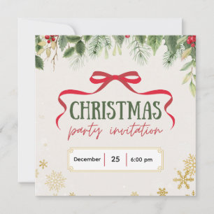 Beige and Green Festive Christmas Invitation