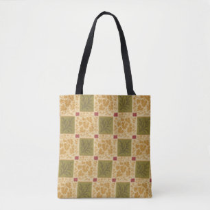 Beige and Green Floral Tote Bag