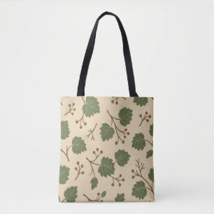 Beige and Green Forest Botanical Tote Bag 