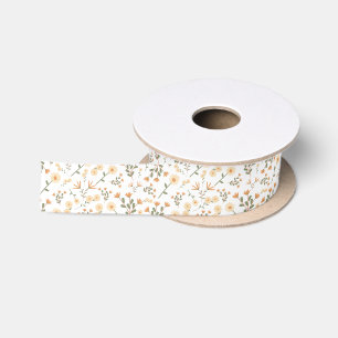 Beige and Green Modern Aesthetic Flower Satin Ribbon