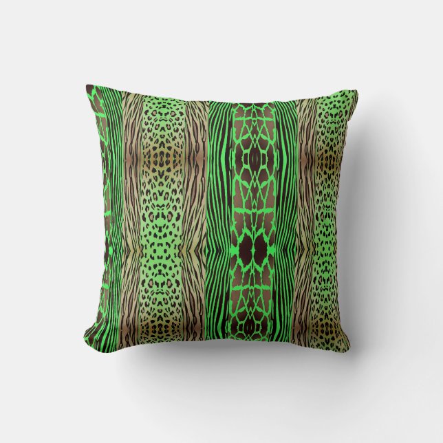Beige And Green  Printed Zebra Stripe Pillow (Front)