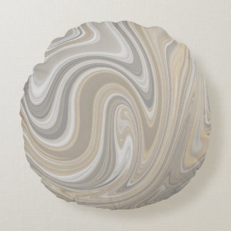 Beige and Grey Abstract Swirls Round Pillow