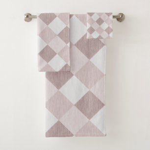 Beige and Grey Geometric Patchwork Pattern Oblique Bath Towel Set