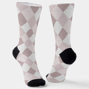 Beige and Grey Geometric Patchwork Pattern Oblique Socks