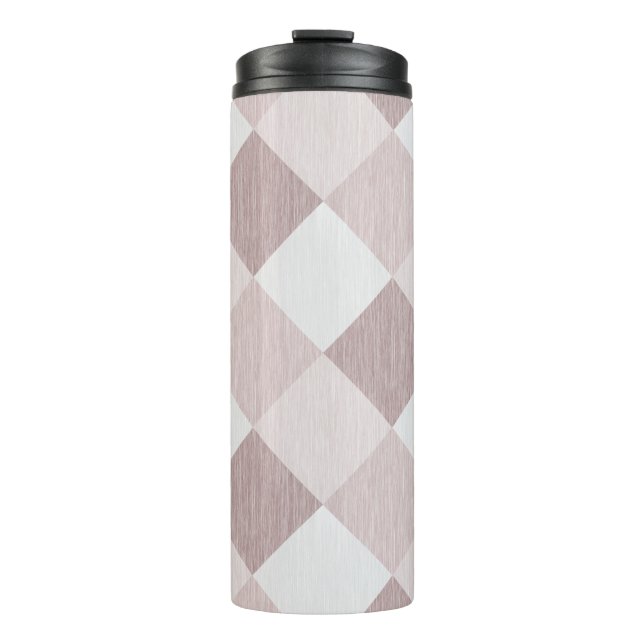 Beige and Grey Geometric Patchwork Pattern Oblique Thermal Tumbler (Front)