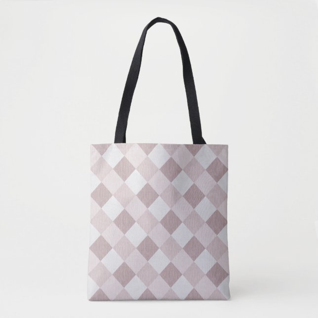 Beige and Grey Geometric Patchwork Pattern Oblique Tote Bag (Front)