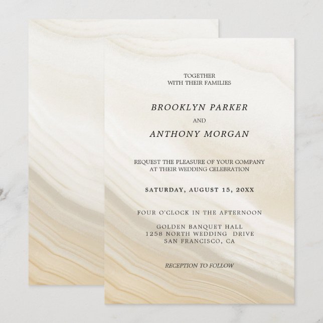 Beige And Grey Marbled Wedding Invitation (Front/Back)